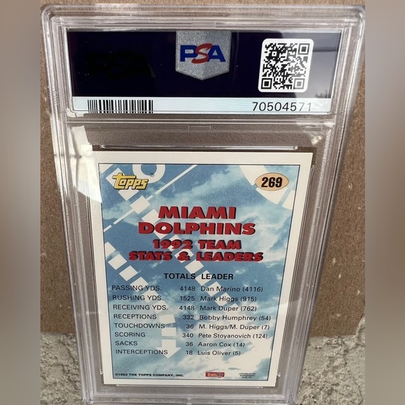 1993 Topps Gold Dan Marino #269 Miami Dolphins Team Leader HOF PSA 8 NM-MT Card - Picture 3 of 3